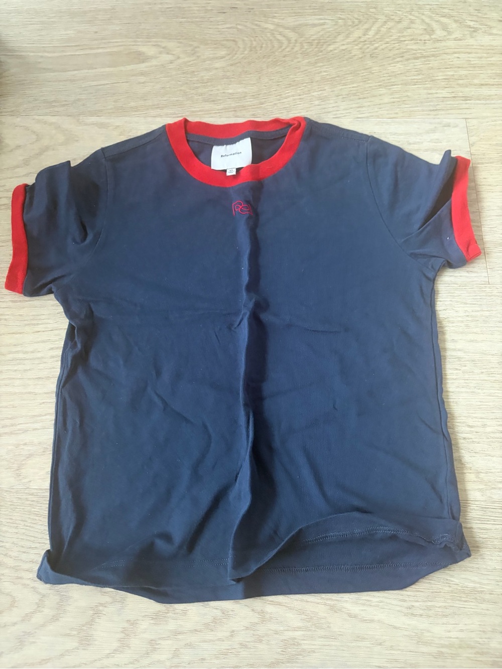 Navy T‑Shirt with Red Trim